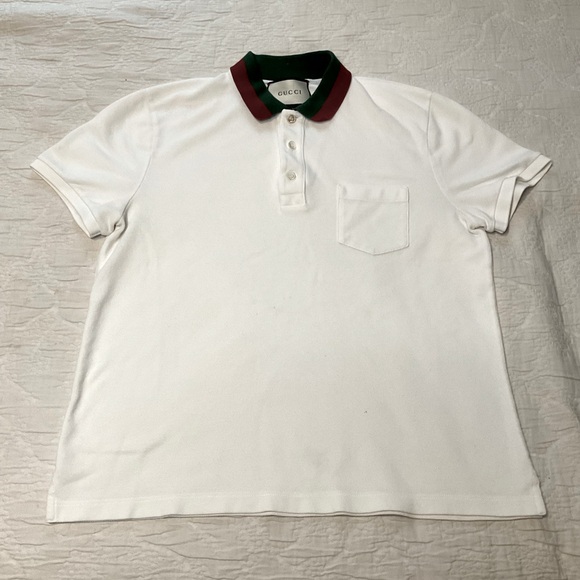 Gucci Cotton Piquet Polo White Web Green Red Collar Size Large